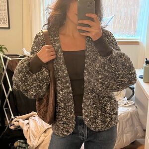 BLANKNYC Marled Crop Open Front Cardigan In Skyline, Size L